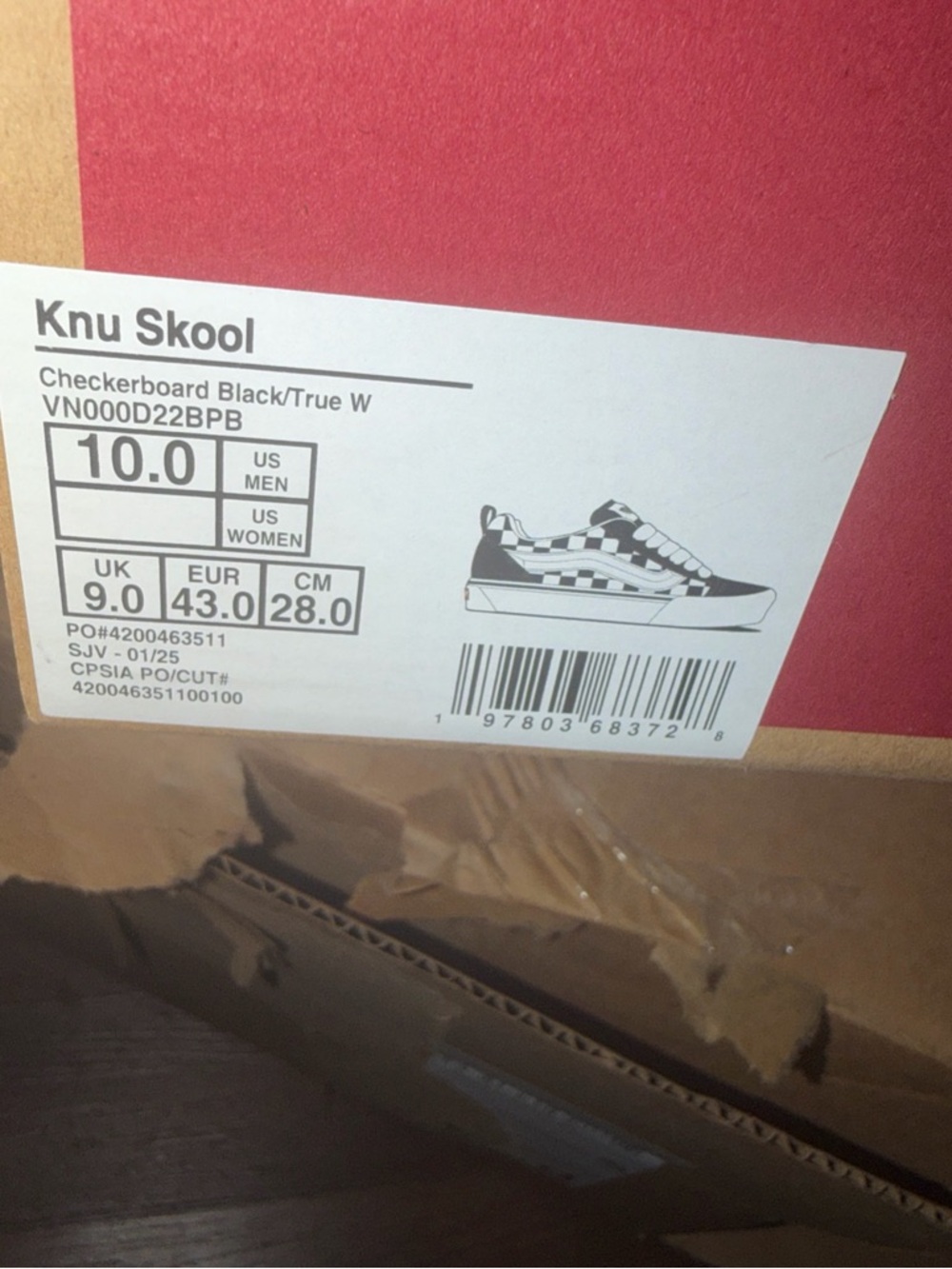 VANS Knu Skool Checkerboard Men’s Size 10 Black True White Shoes VN000D22BPB - Picture 5 of 5